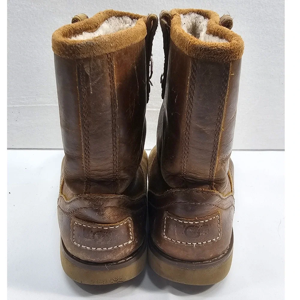 Kids UGG Brown Leather‎ Shearling Lined Winter Boots Size 11
